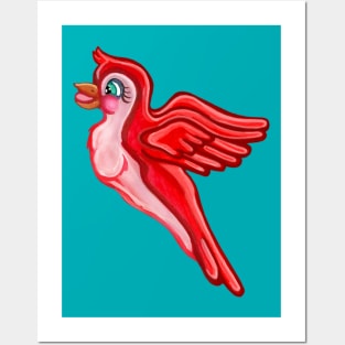 Bright Red Cartoon Parrot Posters and Art